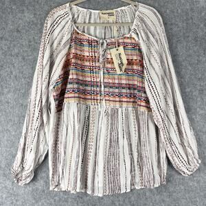 Savanna Jane Embroidered Top Womens 1X Geometric Boho Peasant Aztec Tribal NEW